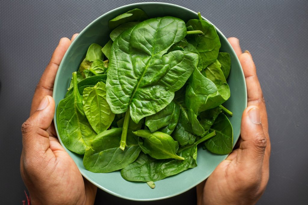 A bowl with spinach